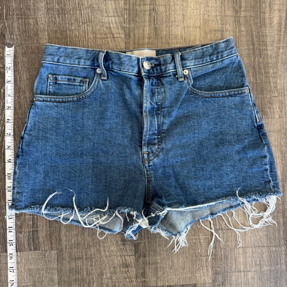 Everlane Blue High-Rise Raw Hem Denim Shorts